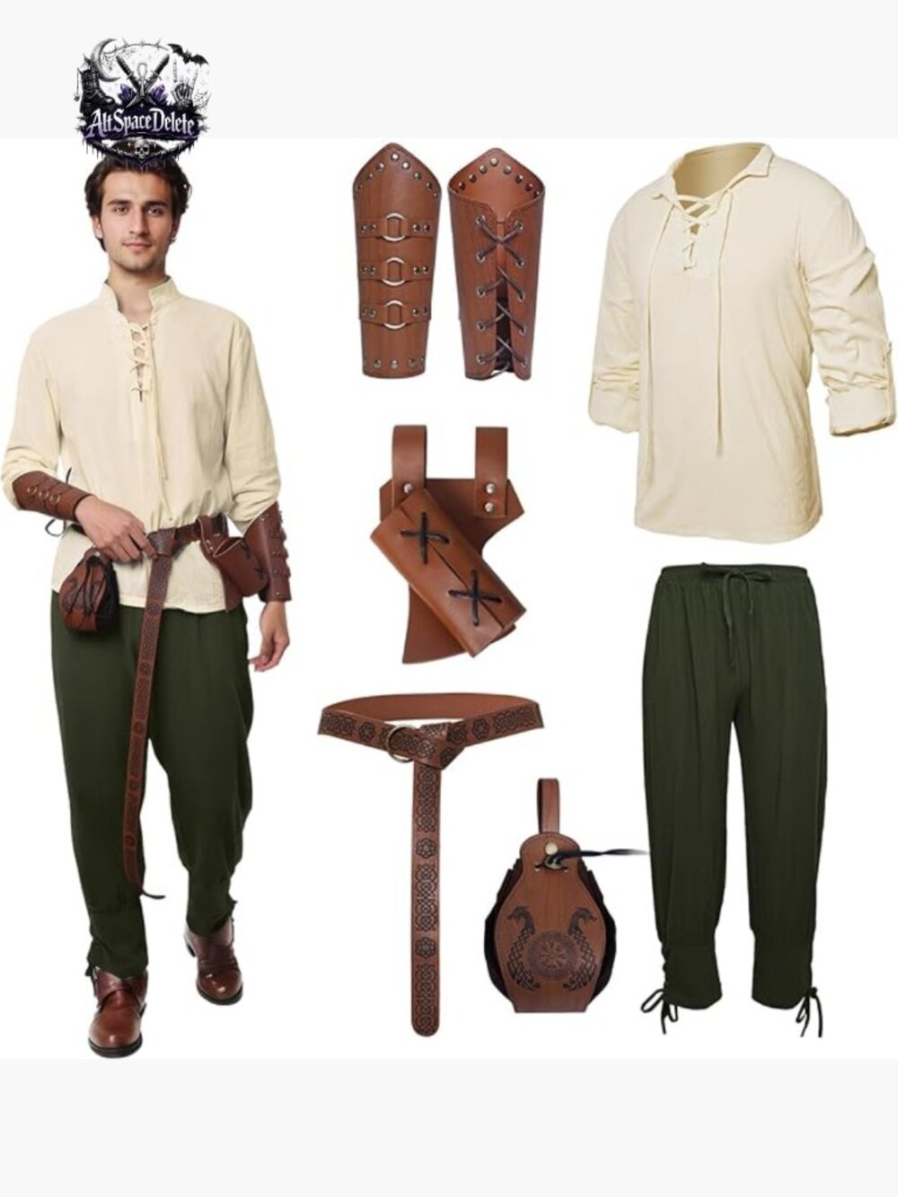 6-Piece Renaissance Medieval Viking Pirate Costume Set for Men Halloween